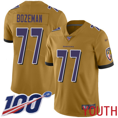 Baltimore Ravens Limited Gold Youth Bradley Bozeman Jersey NFL Football #77 100th Season Inverted Legend->youth nfl jersey->Youth Jersey